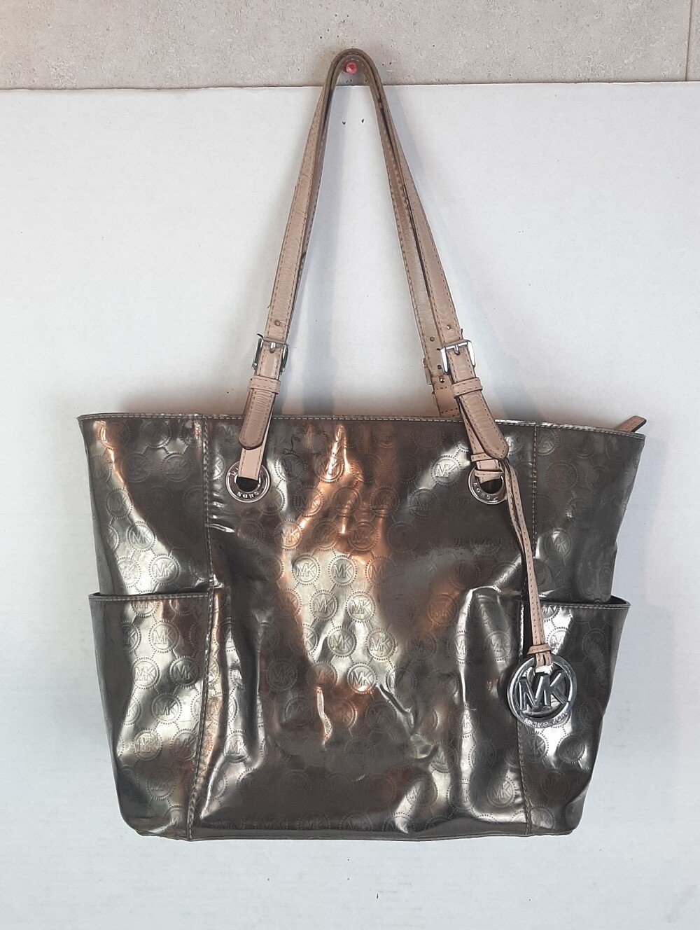 Michael Kors Jet Set Metallic Silvery Tone Tote Bag